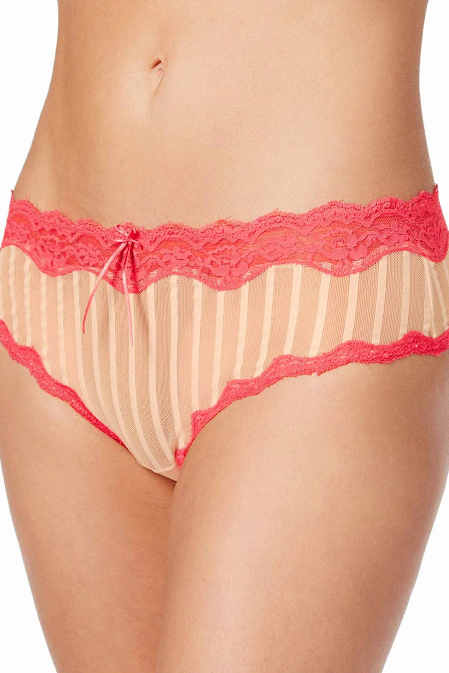 Heidi By Heidi Klum Toasted-Almond/Neon-Flamingo Mesh And Lace Striped Hipster