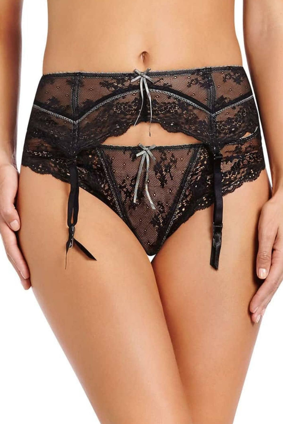 Heidi Klum Intimates Jet/Pewter Sofia Suspender/Garter Belt