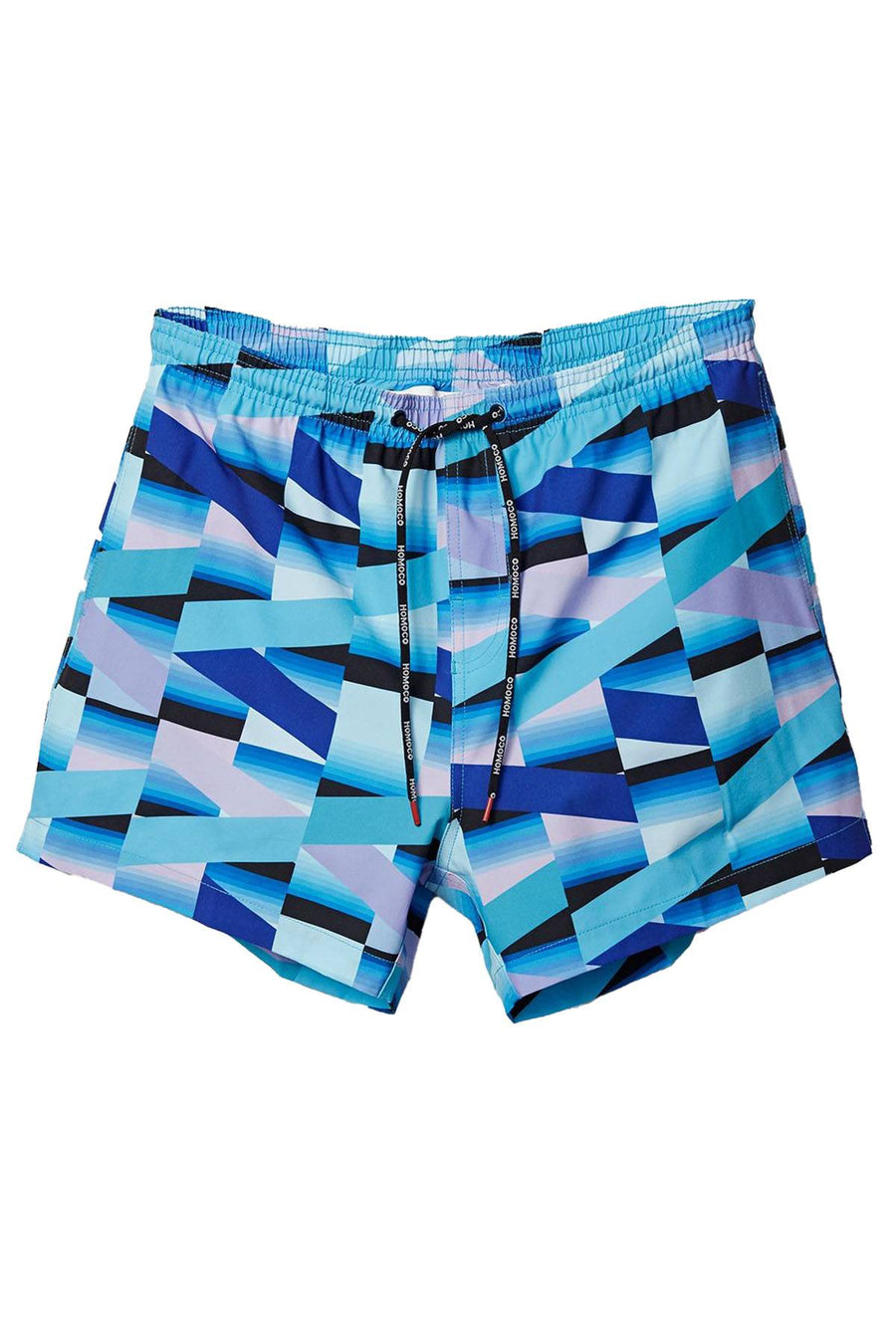 Homoco X Ed Granger Geometric Print Swim Trunks in After Dark