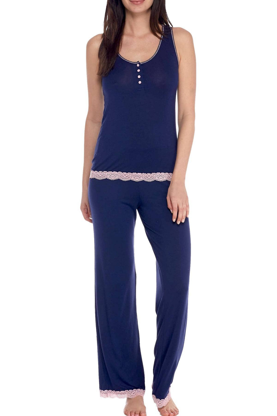 Honeydew Intimates Velvet Blue/Light Pink Long Babycakes Pajama Set