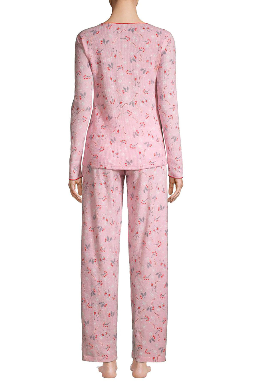 Hue Cameo-Pink Cozy-Cocktail Waffle-Knit Pajama Set