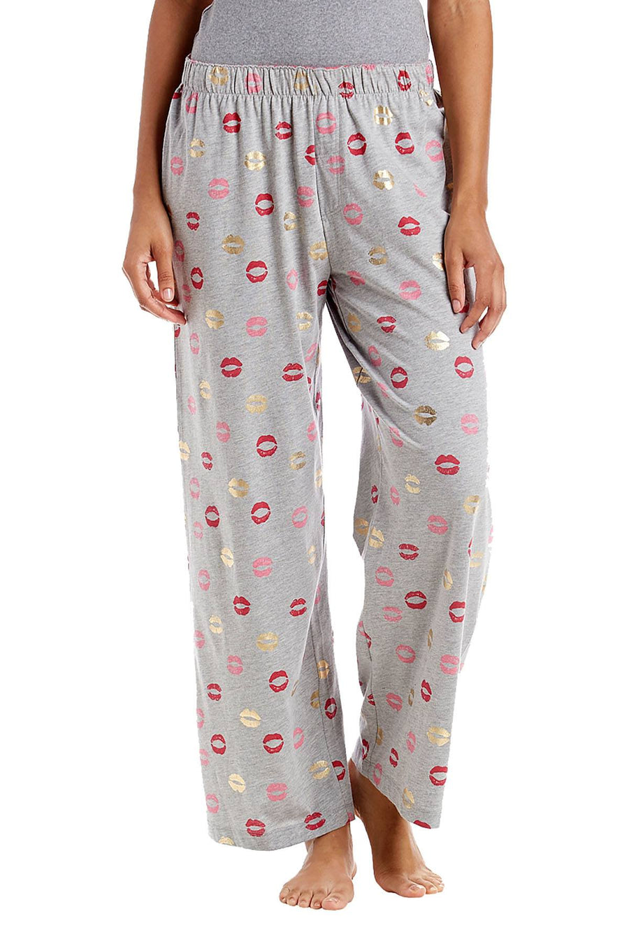 Hue Light Heather-Grey Novelty Kiss Lips Print Pajama Pant