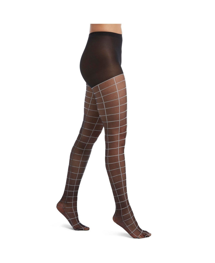 Hue Wo Windowpane Sheers With Control Top Pantyhose Black