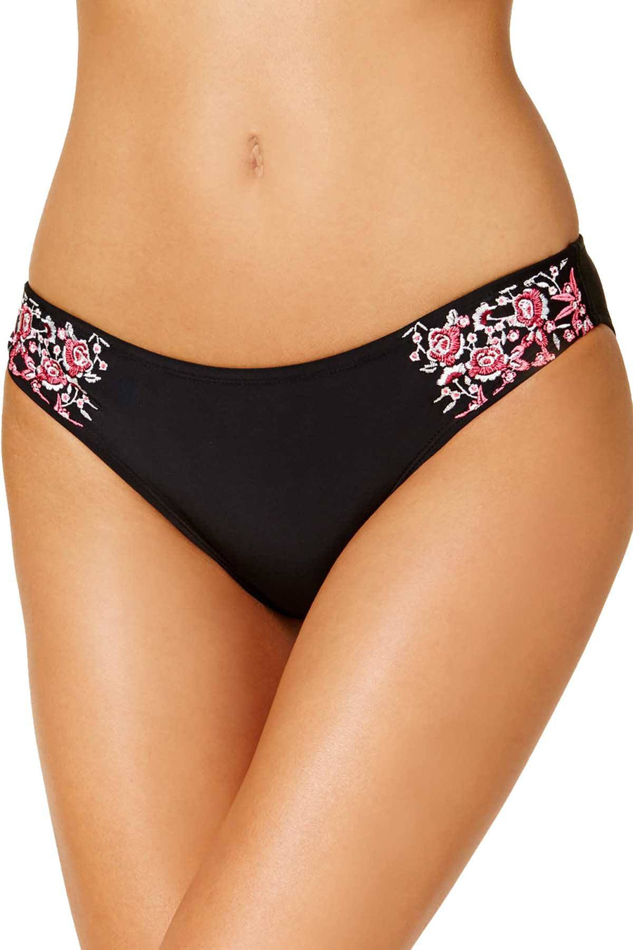 Hula Honey Black Flourishing Bloom Embroidered Hipster Bikini Bottom