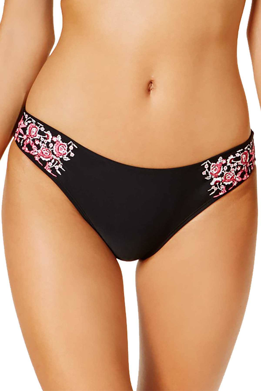Hula Honey Black Flourishing Bloom Embroidered Hipster Bikini Bottom