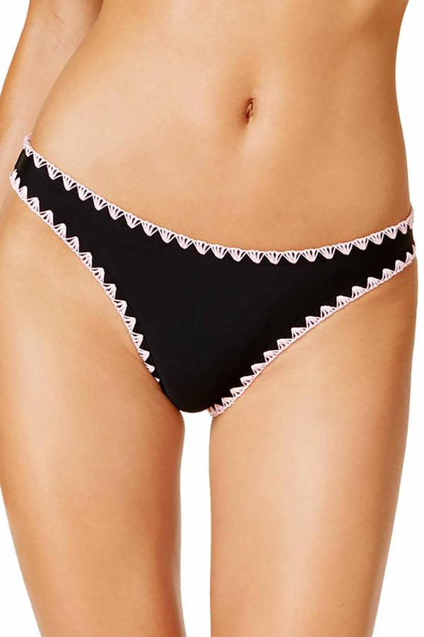 Hula Honey Black/Pink Shell-Stitch Solid Cheeky Bikini Brief