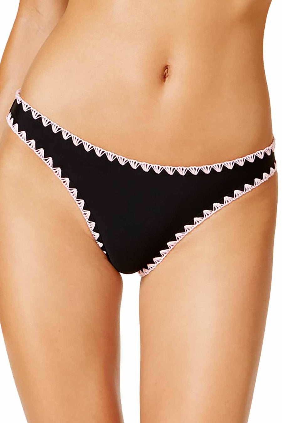 Hula Honey Black/Pink Shell-Stitch Solid Cheeky Bikini Brief
