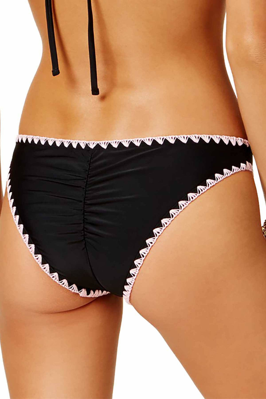 Hula Honey Black/Pink Shell-Stitch Solid Cheeky Bikini Brief