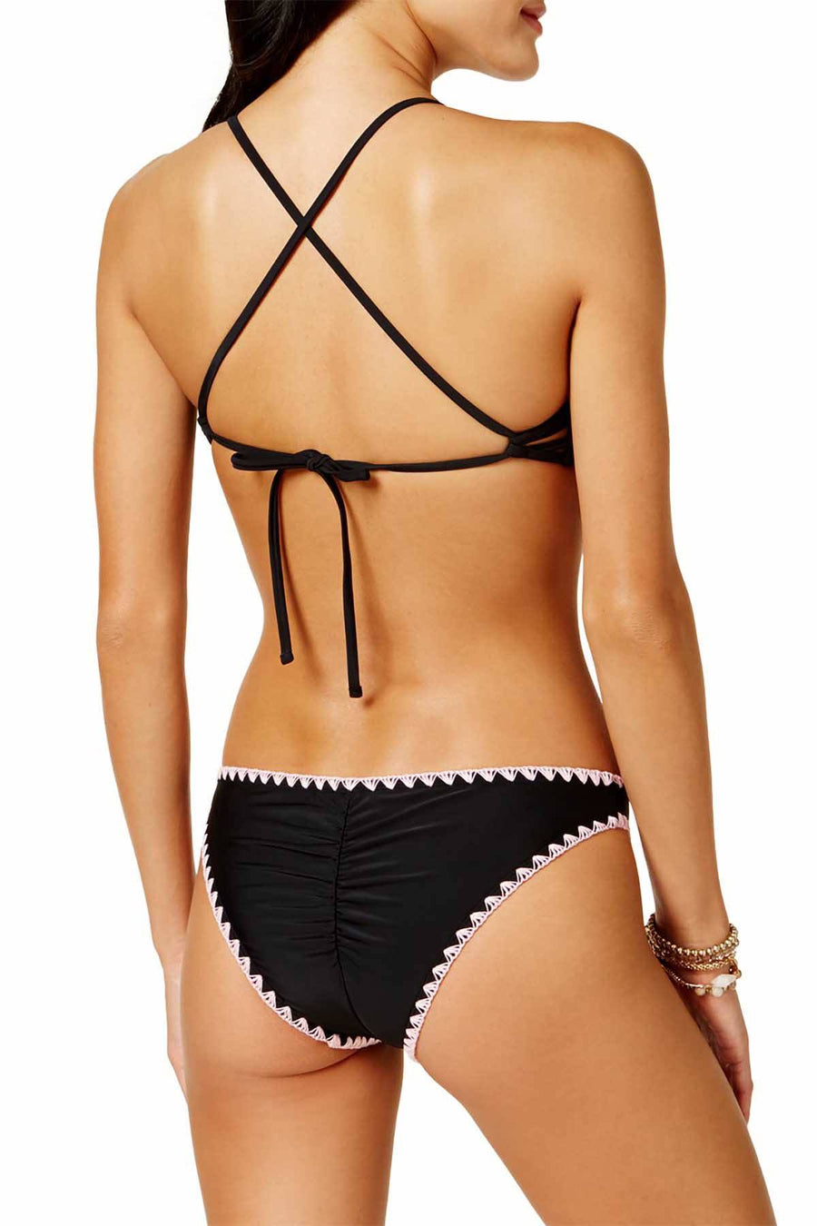 Hula Honey Black/Pink Shell-Stitch Solid Cheeky Bikini Brief