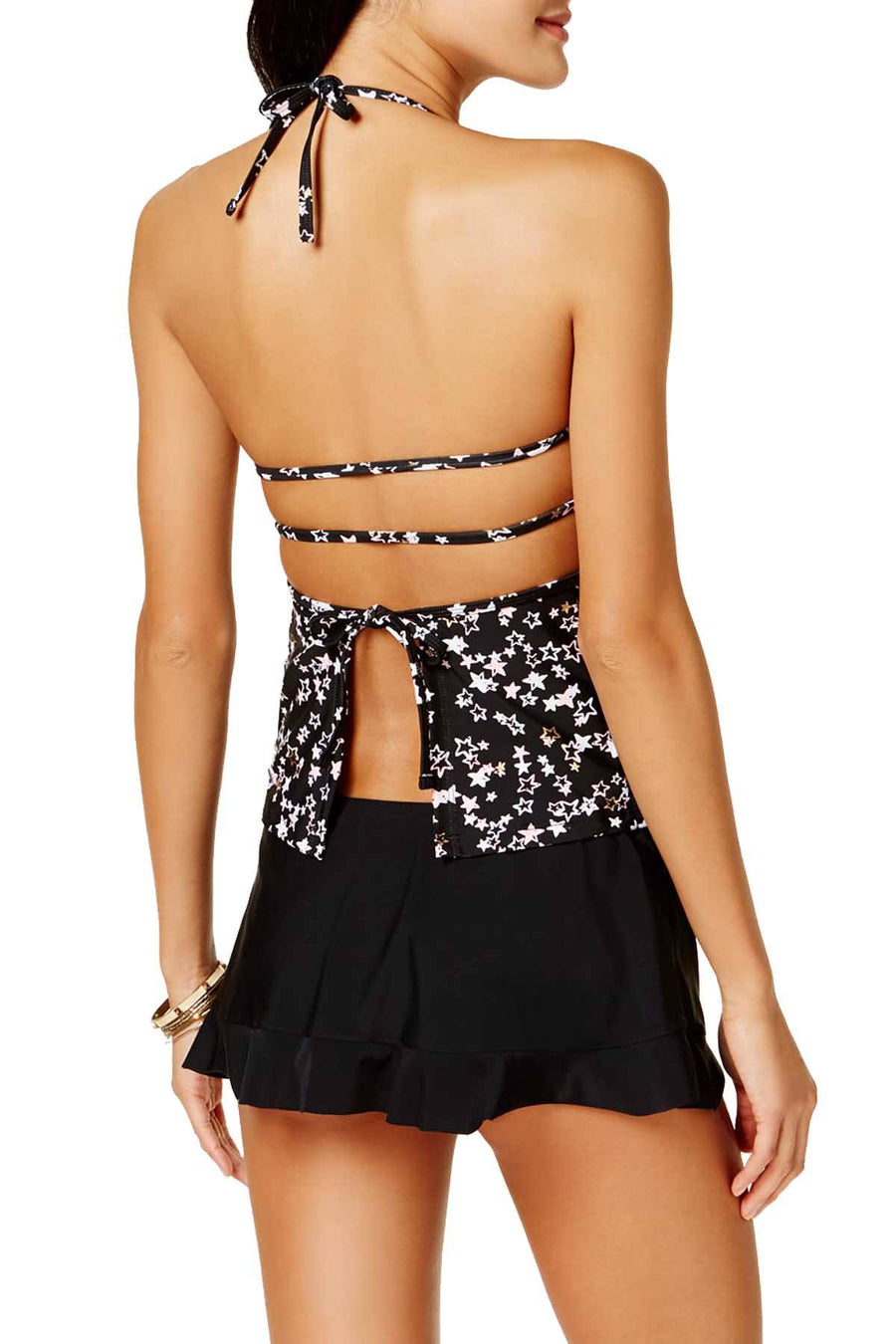Hula Honey Black Starstruck Cutout Halter Tankini Top
