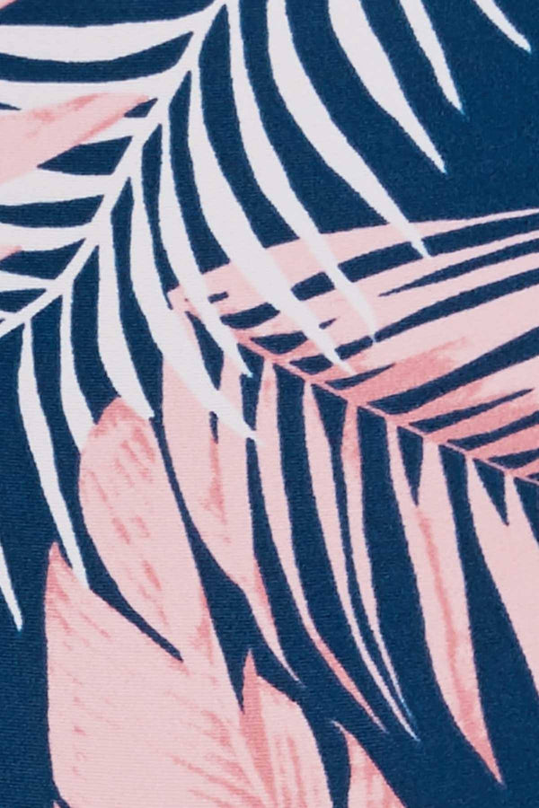 Hula Honey Blue/Pink Paradise Leaves Printed High Waisted Bikini Bottom