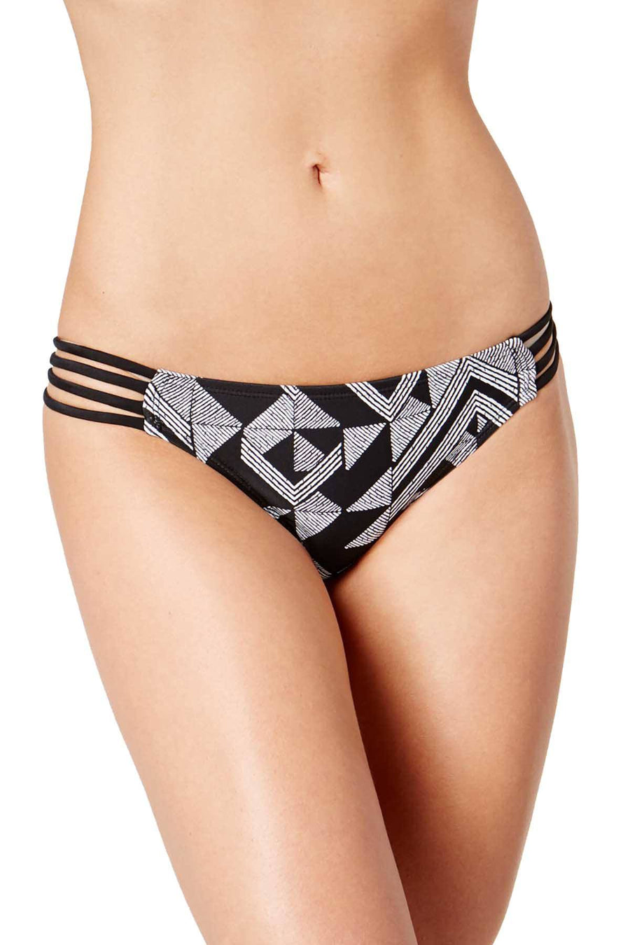 Hula Honey Maze Muse Strappy Cheeky Bikini Bottom in Black/White