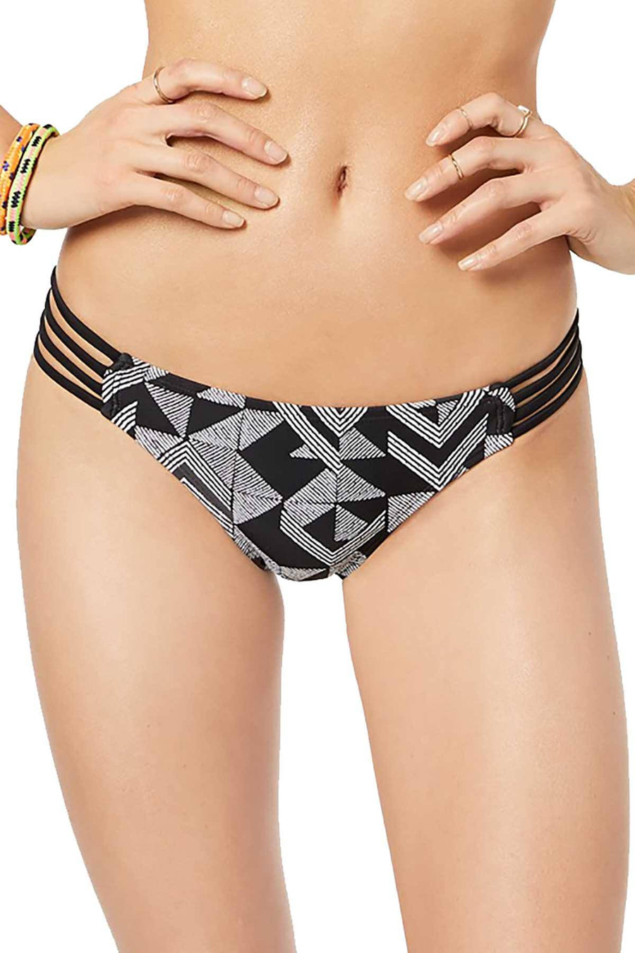 Hula Honey Maze Muse Strappy Cheeky Bikini Bottom in Black/White