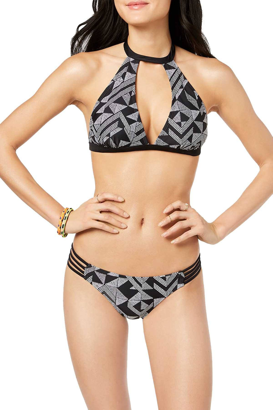 Hula Honey Maze Muse Strappy Cheeky Bikini Bottom in Black/White
