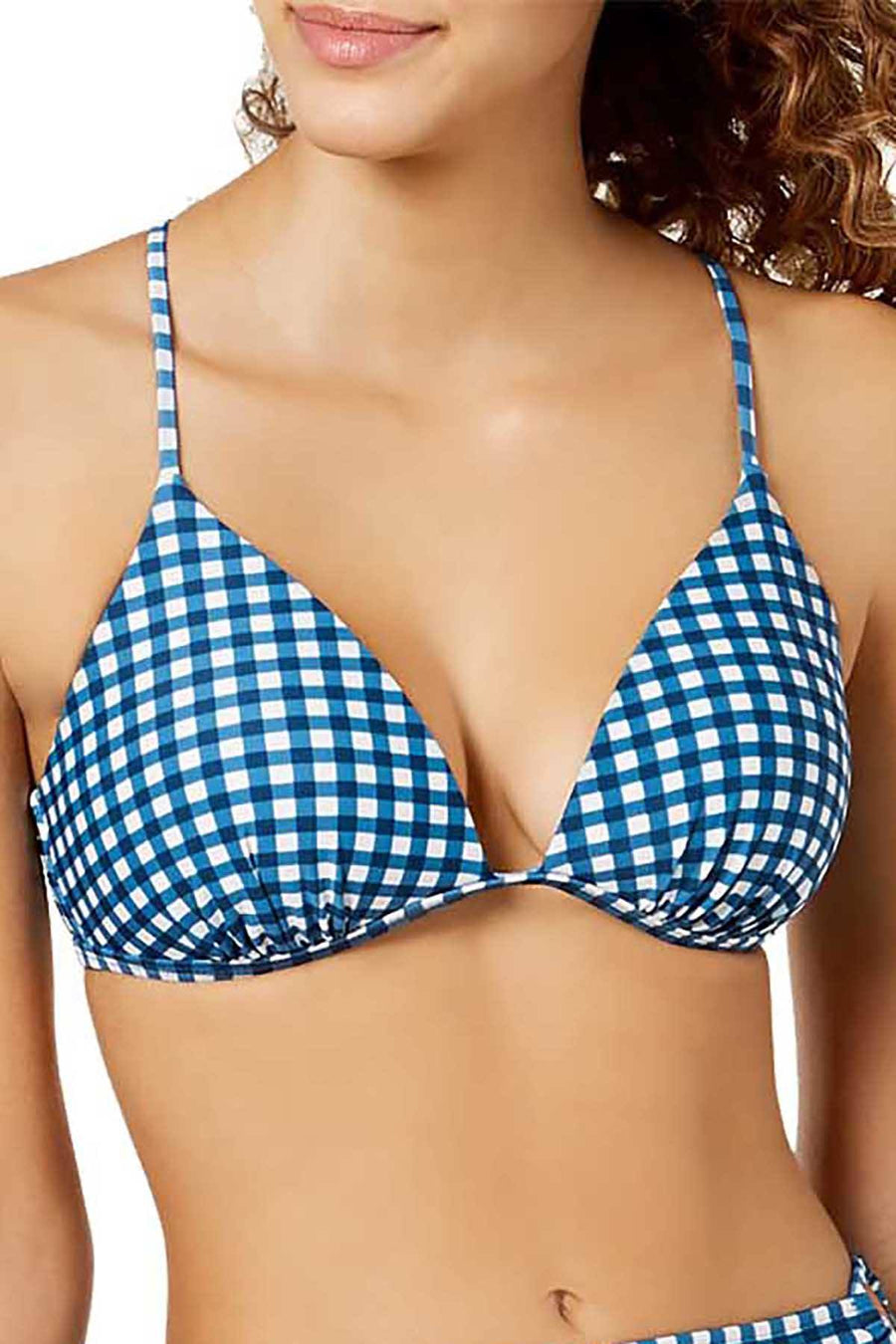 Hula Honey PushUp Strappy Back Bikini Top in Blue Picnic Gingham
