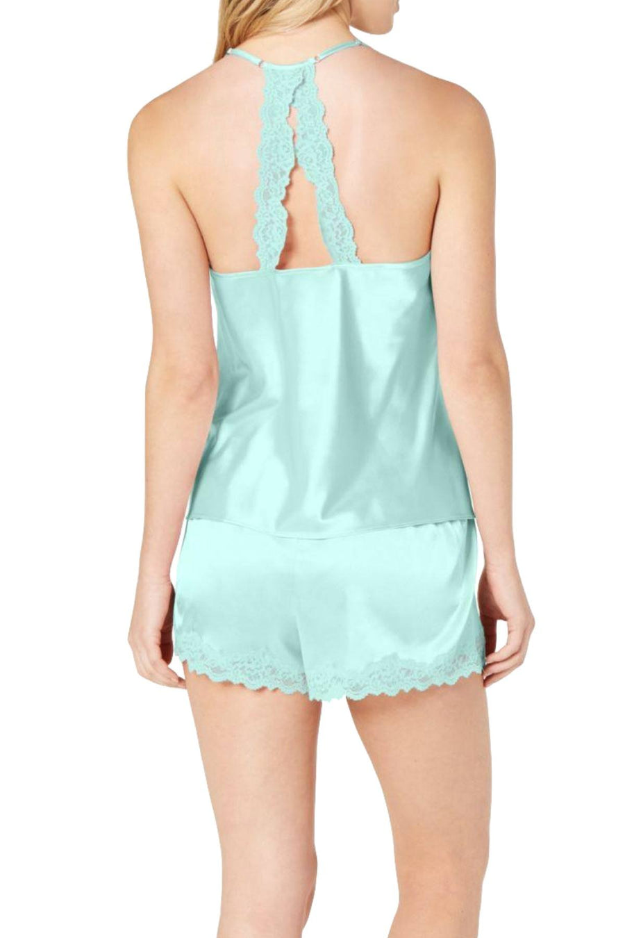 INC International Concepts Aquamarine Satin Lace Trim Cami / Short Set