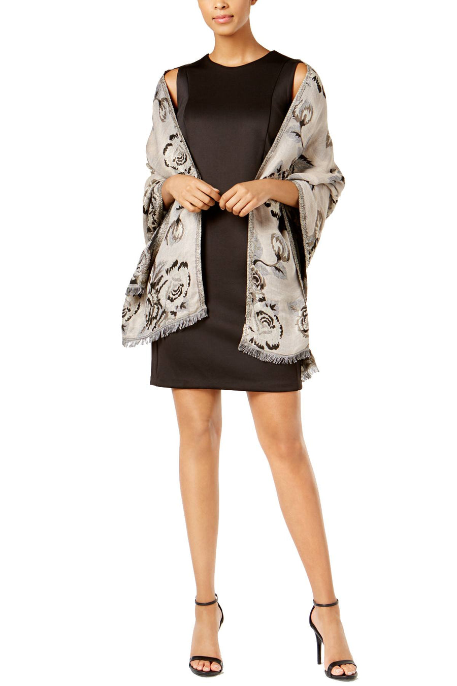 INC International Concepts Black Floral Jacquard Wrap / Scarf