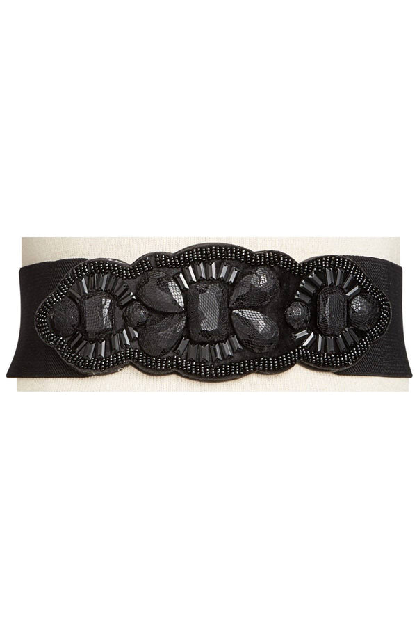 INC International Concepts Black Lace-Stone Stretch Belt