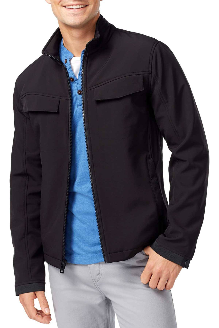 INC International Concepts Black Soft Shell Zip Front Jacket