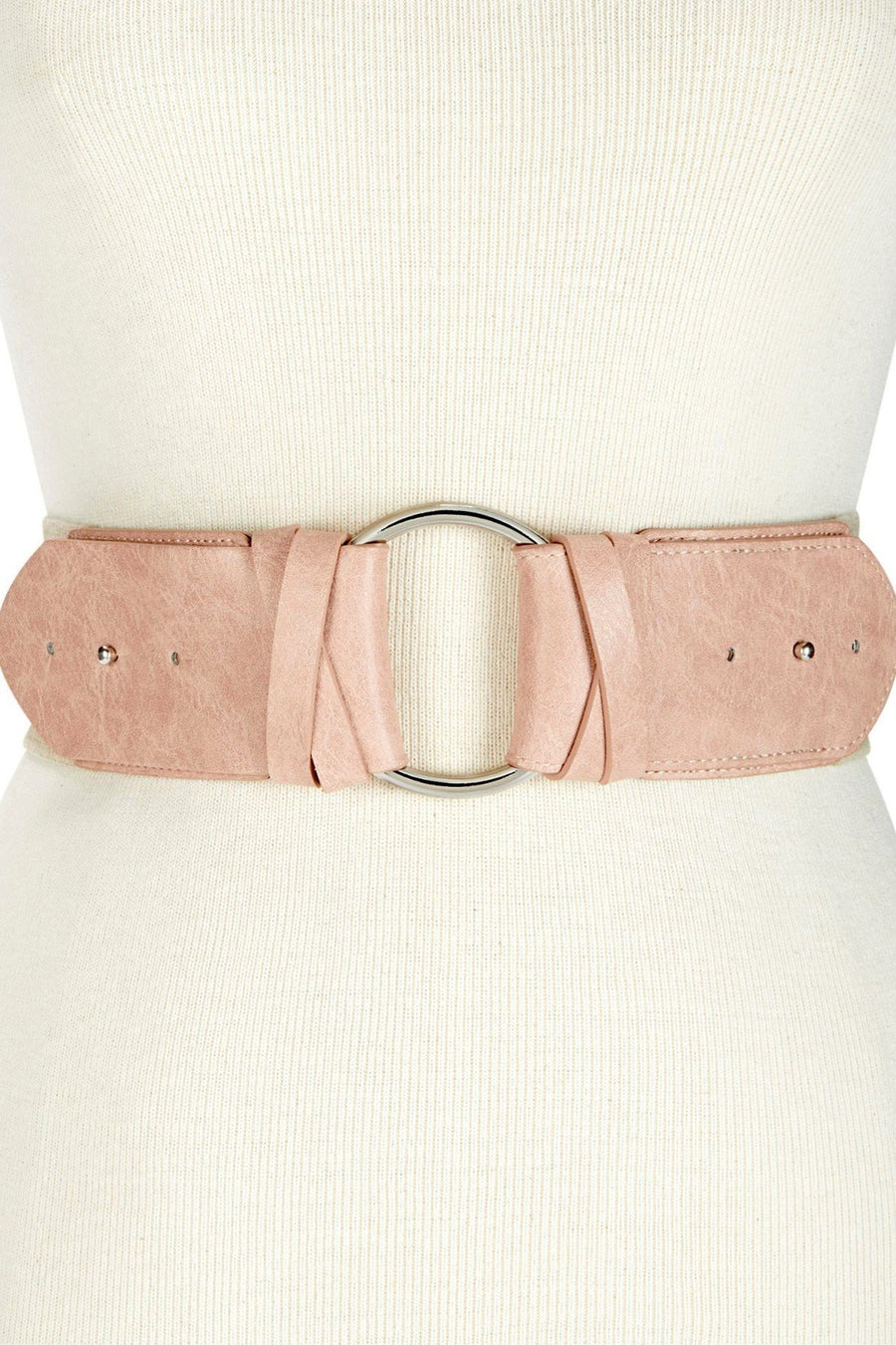 INC International Concepts Blush/Silver-Ring Stretch Belt