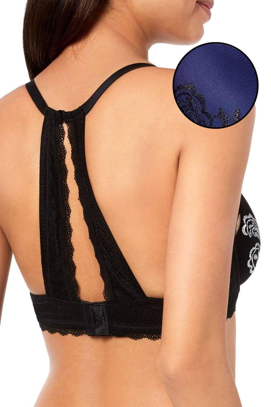 INC International Concepts Embroidered Lace Back Bra in Bright Blue
