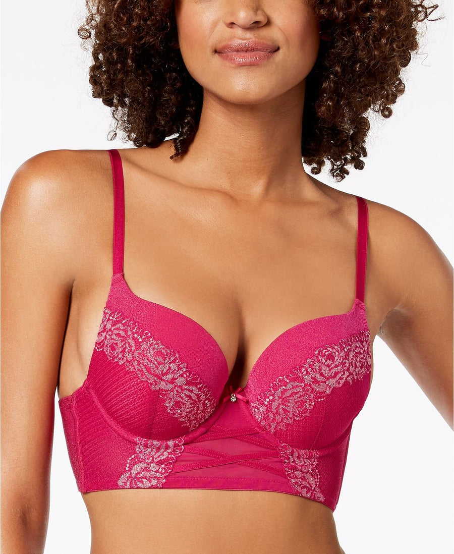INC International Concepts Lace Corset Longline Bra in Festival Fuchsia