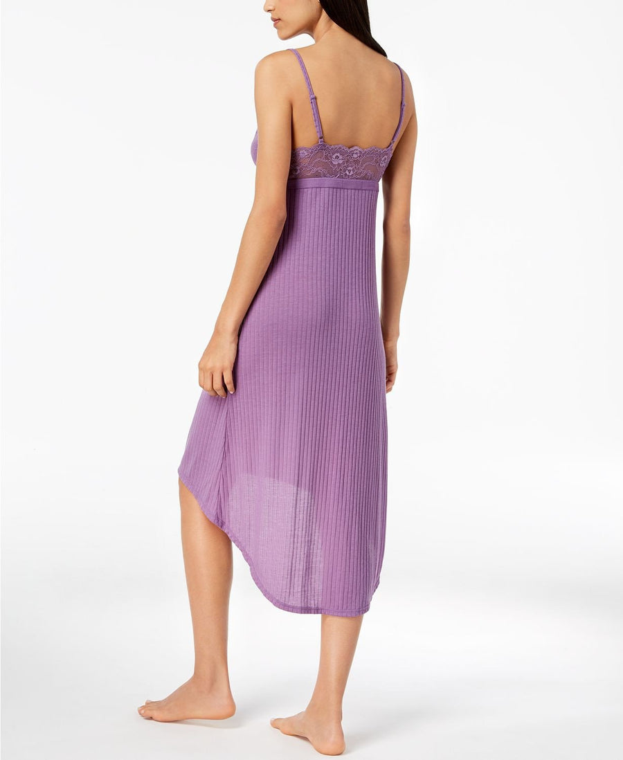 INC International Concepts Lace Neckline Ribbed Chemise in Dusty Grape
