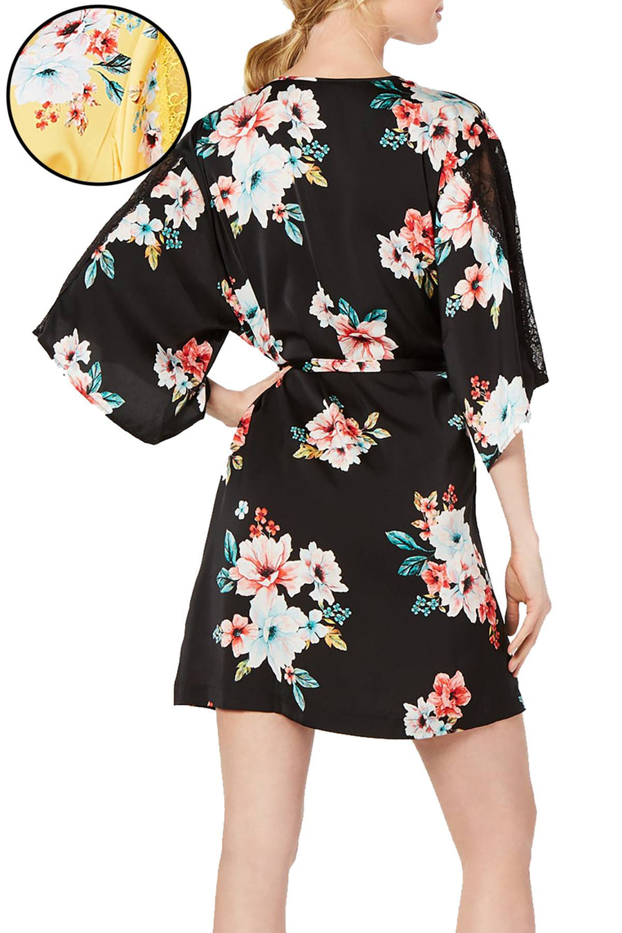 INC International Concepts Lace Trim Wrap Robe in Tropical Carnival Yellow