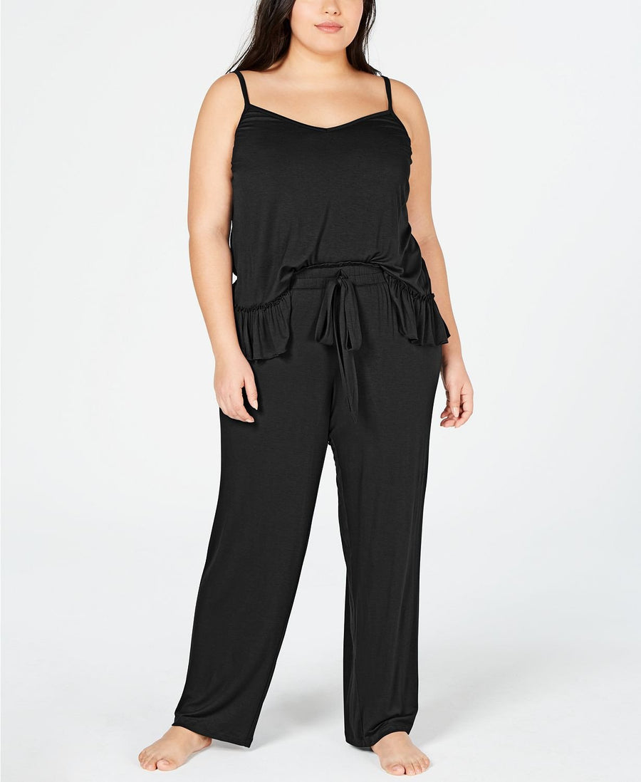 INC International Concepts PLUS Ultra Soft Ruffle Flounce Top in Black