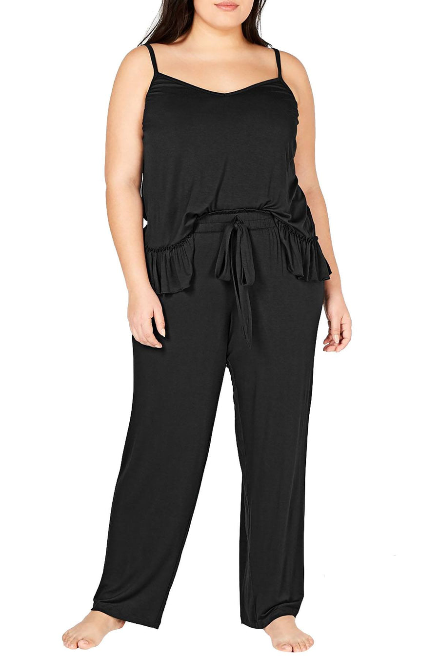 INC International Concepts PLUS Ultra Soft Ruffle Flounce Top in Black