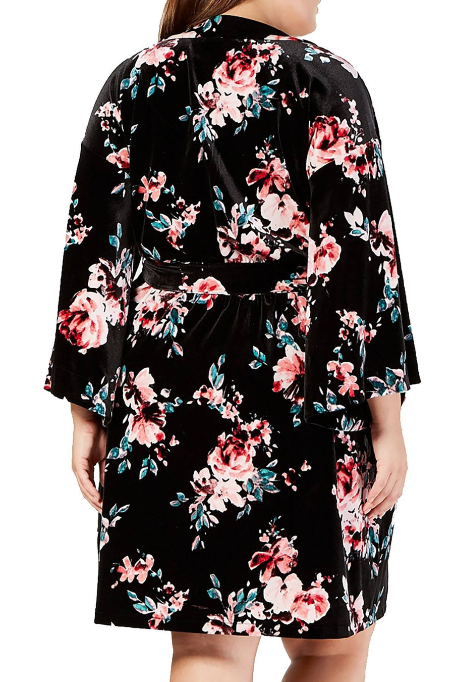 INC International Concepts PLUS Velvet Wrap Robe in Winter Break Blossom Print