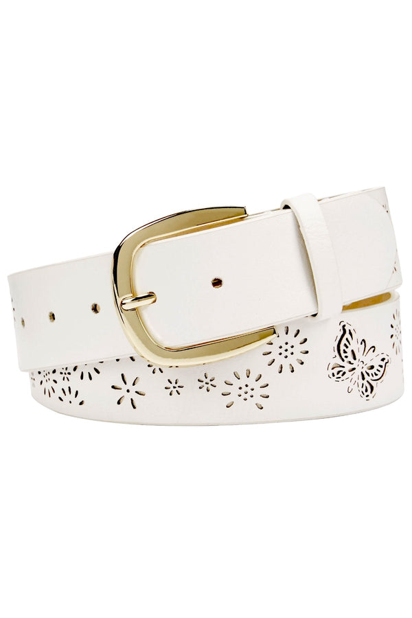 INC International Concepts Perforated Flowers Belt in White/Gold