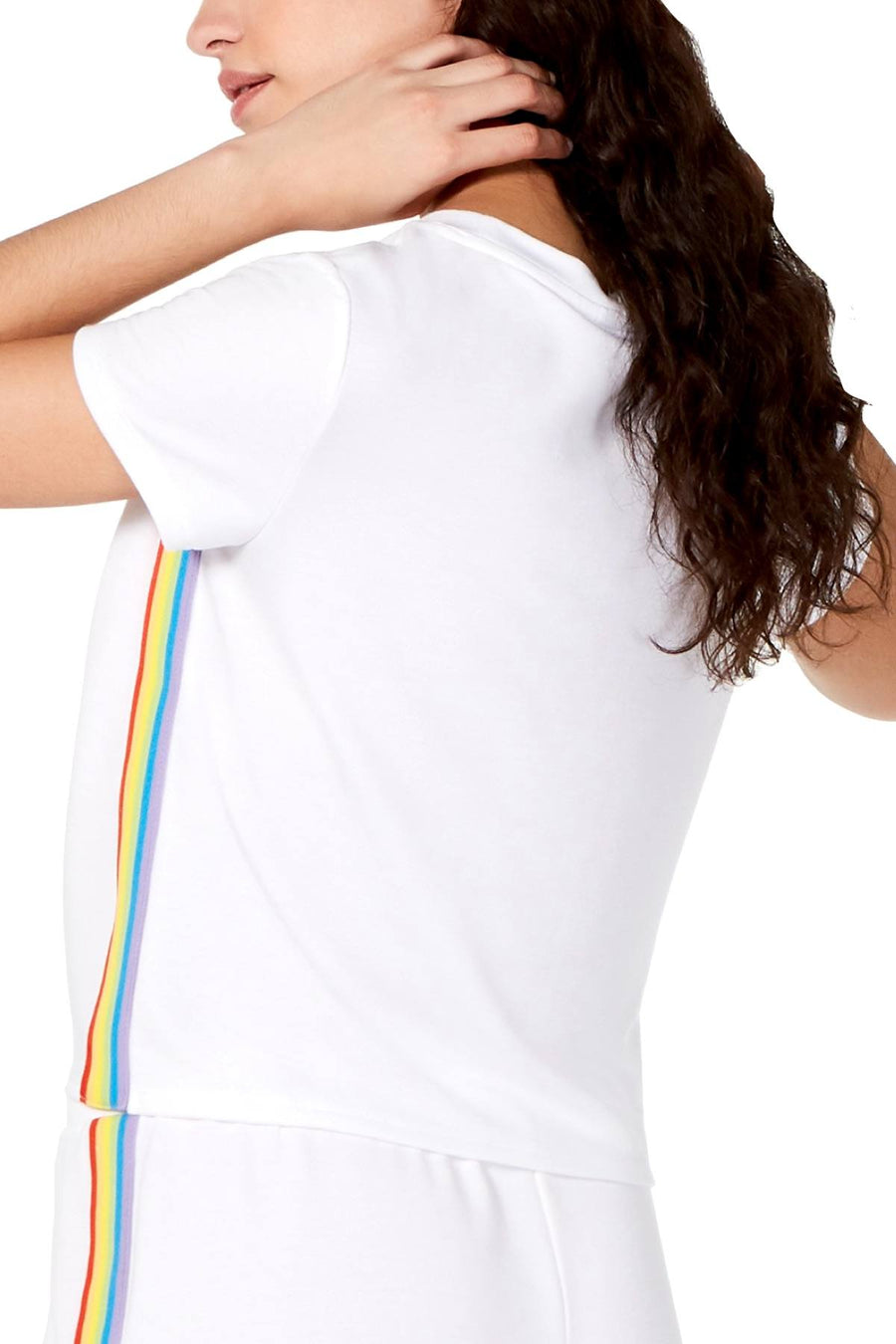 INC International Concepts Super Soft Rainbow Tie Front Top in White