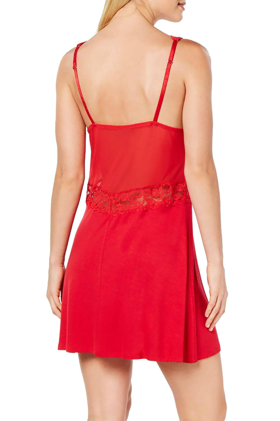 INC International Concepts Ultra Soft Lace Detail Knit Chemise in Ski Patrol Red