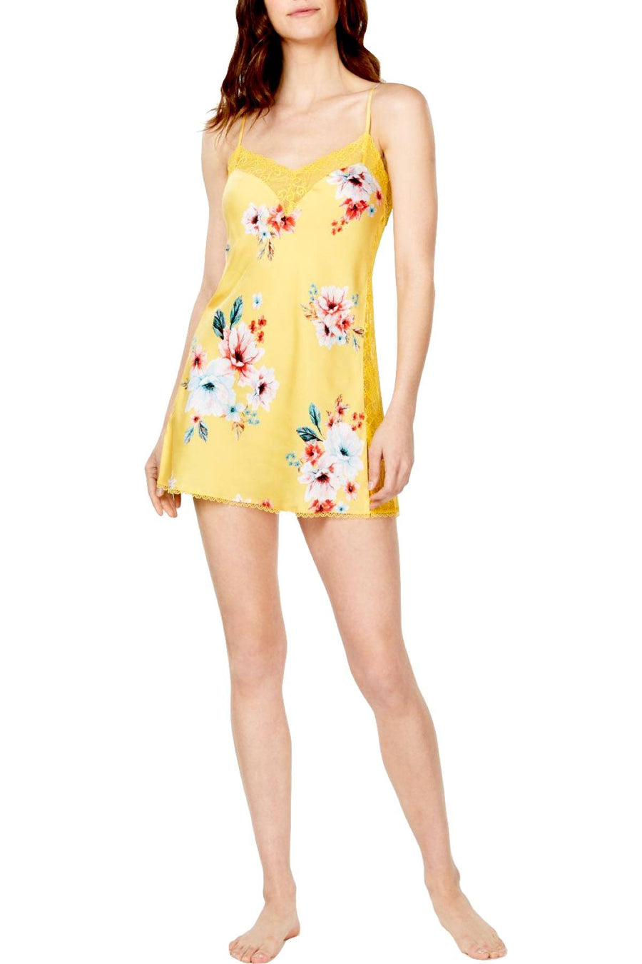 INC International Concepts Yellow Tropical Carnival Lace Trim Chemise