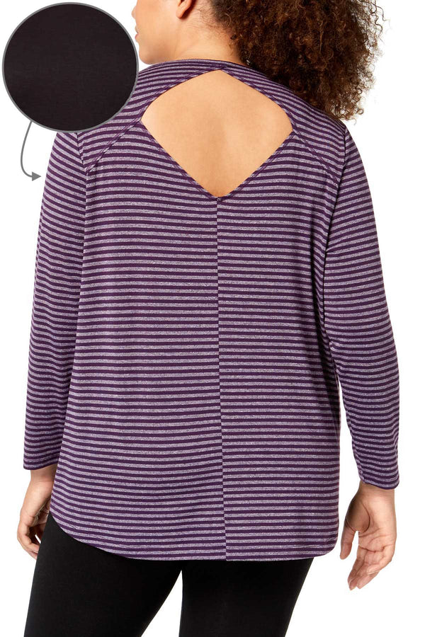 Ideology PLUS Black Noir Cutout Back Long Sleeve Shirt