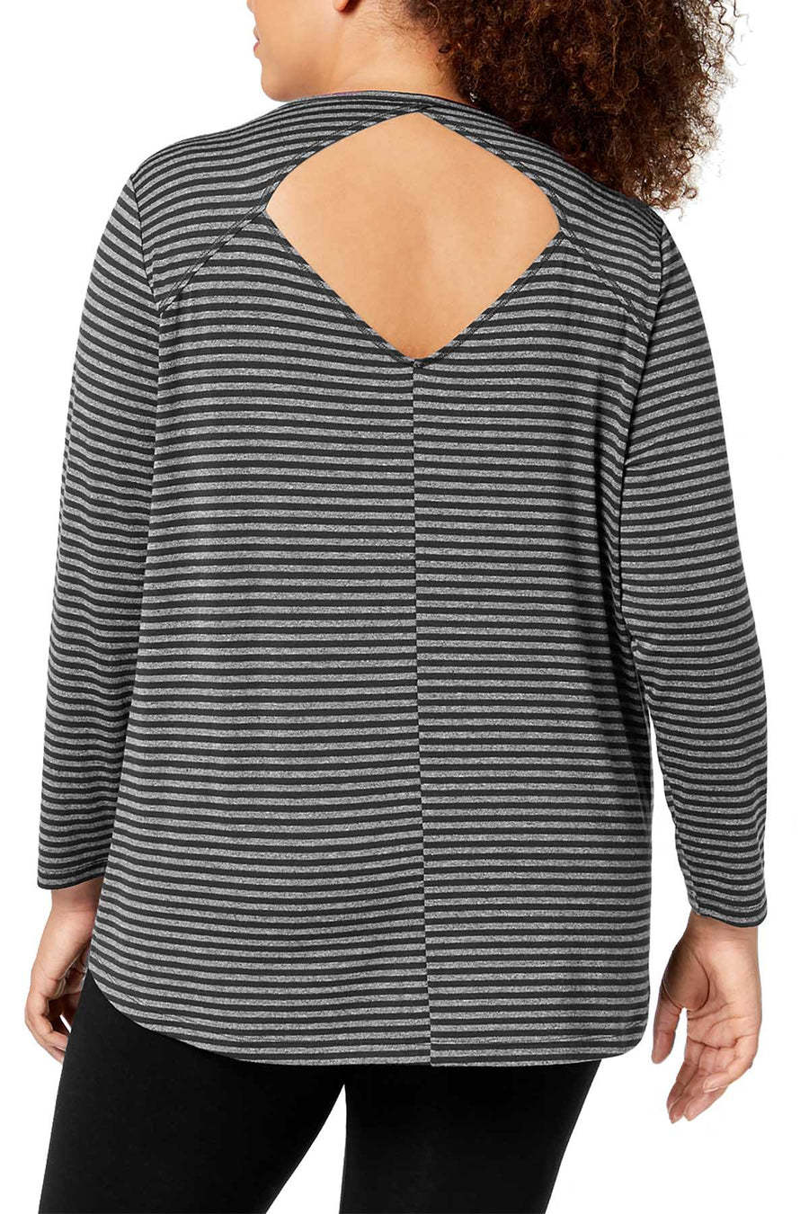 Ideology PLUS Grey Stripe Cutout Back Long Sleeve Shirt
