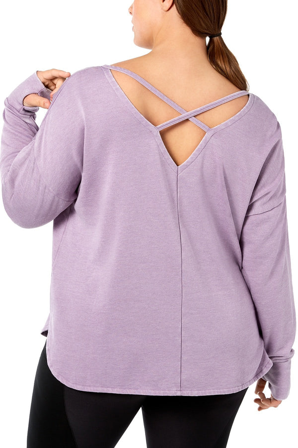 Ideology PLUS Lavender-Bloom Graphic Cross-Back Sweatshirt-Tee