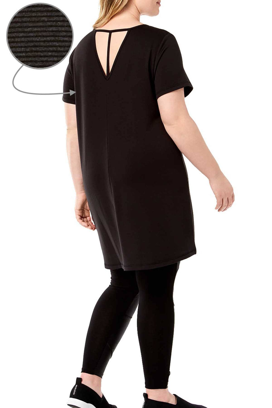 Ideology PLUS Noir Feeder Stripe V-Back Flattering Tunic