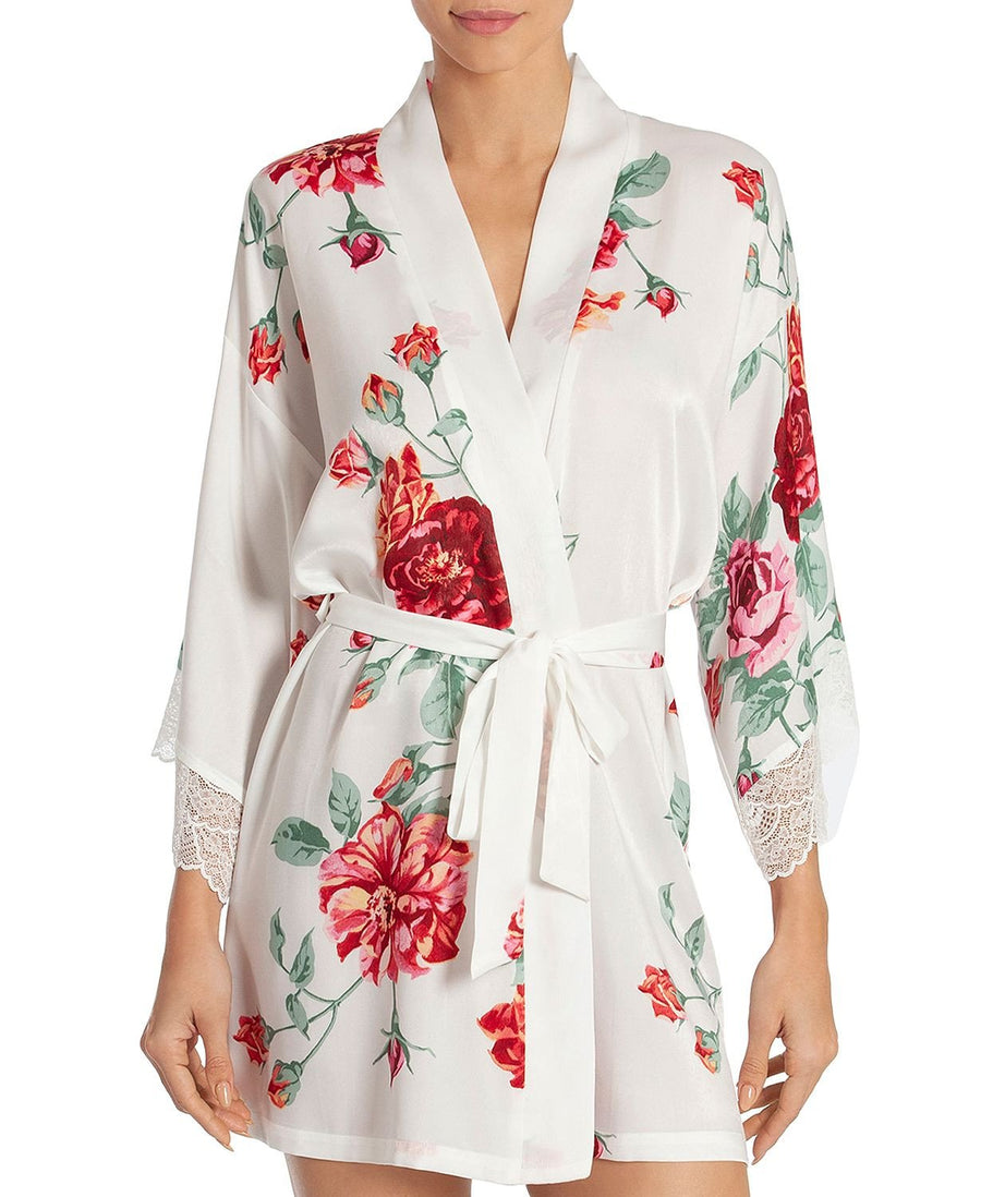 In Bloom by Jonquil Rose Print Wrap Robe in Off White