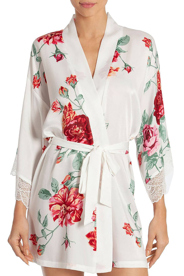In Bloom by Jonquil Rose Print Wrap Robe in Off White