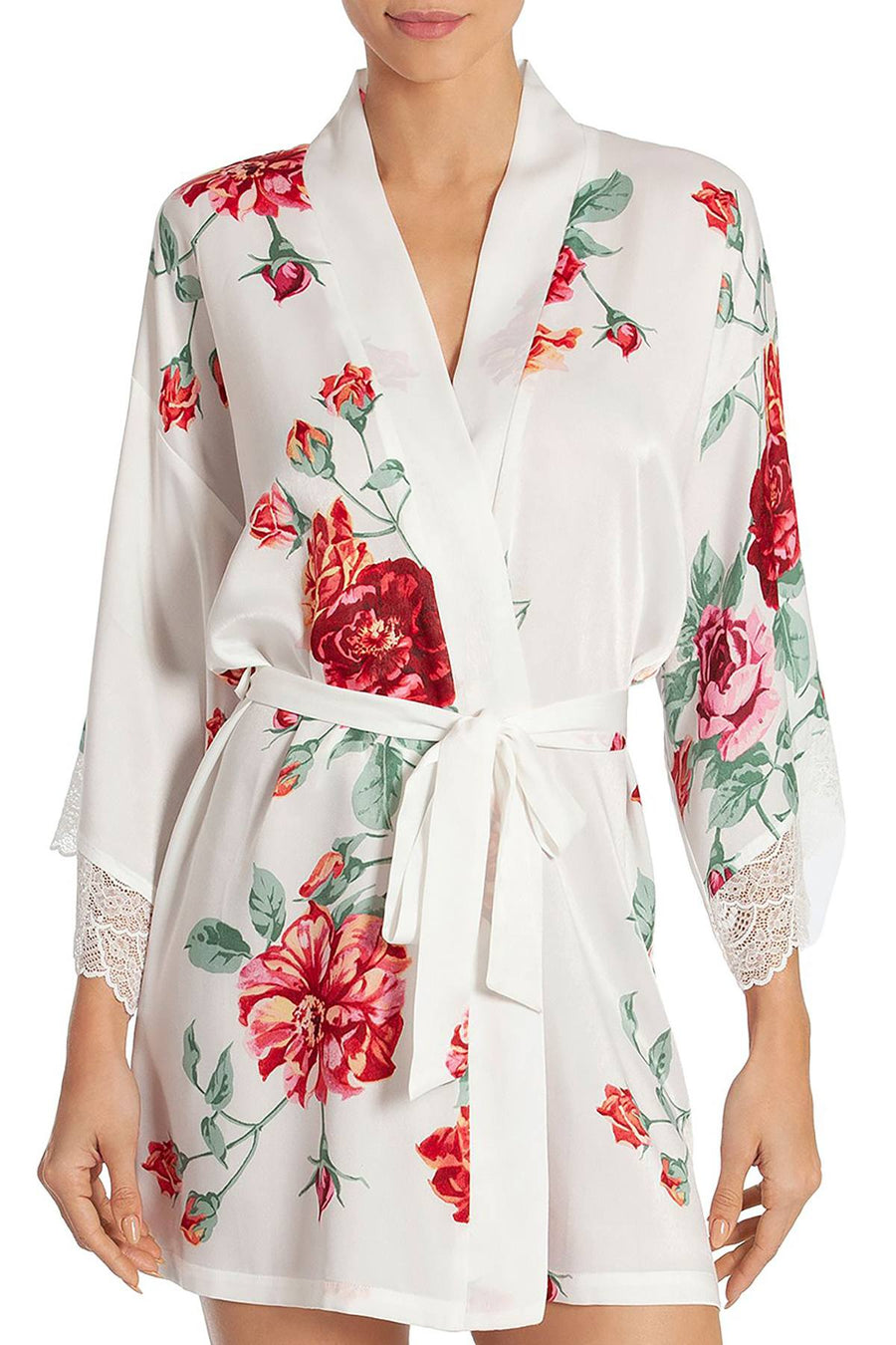In Bloom by Jonquil Rose Print Wrap Robe in Off White