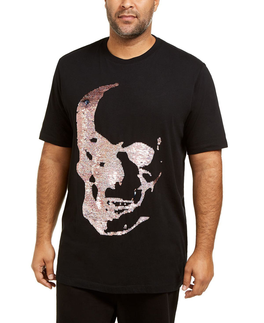 Inc International Concepts I.n.c. Big & Tall Renew Sequin Skull T-shirt Deep Black