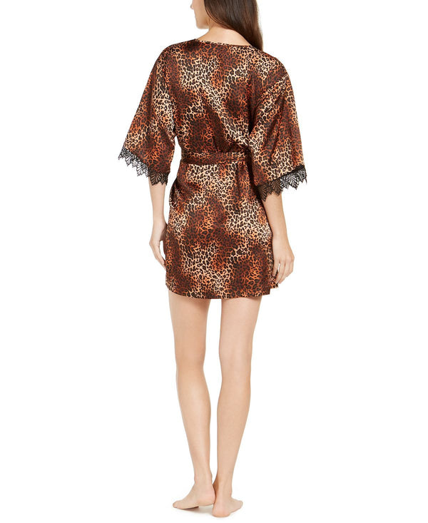 Inc International Concepts I.n.c. Short Lace-trim Wrap Robe Small Leopard