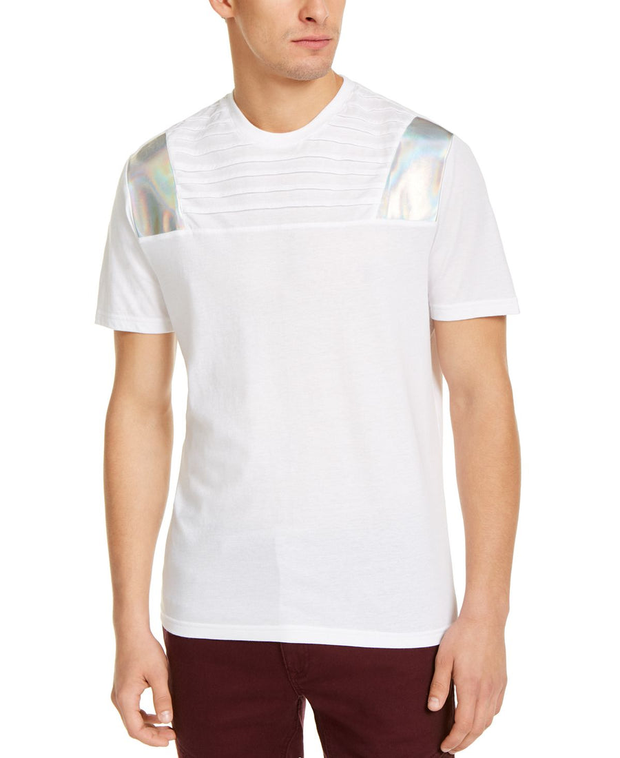 Inc International Concepts Inc Pintucked Moto T-shirt With Metallic Faux-leather Piecing White Pure