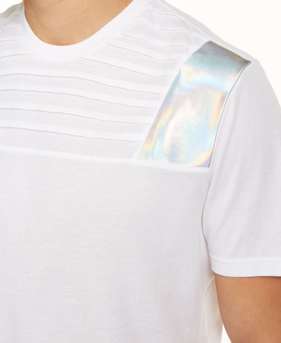 Inc International Concepts Inc Pintucked Moto T-shirt With Metallic Faux-leather Piecing White Pure