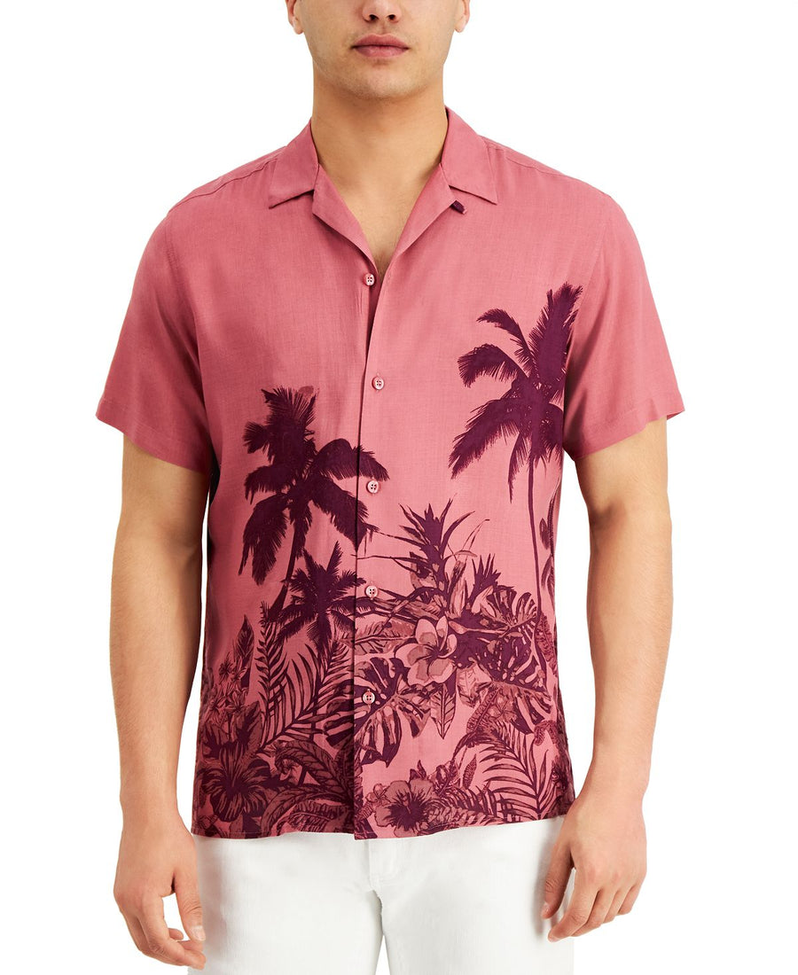 Inc International Concepts Inc Regular-fit Tonal Tropical-print Camp Shirt Strwbry Swrl Cm