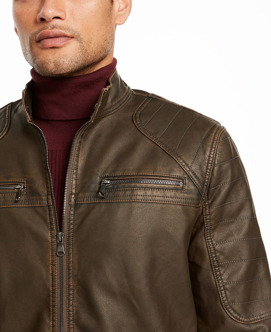 Inc International Concepts Inc Washed Faux Leather Jacket Jones Brown