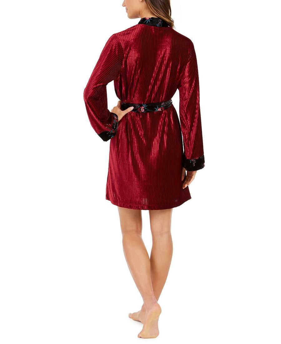 Inc International Concepts Inc Wo Floral Trim Velvet Ribbed Robe Cherry Pie