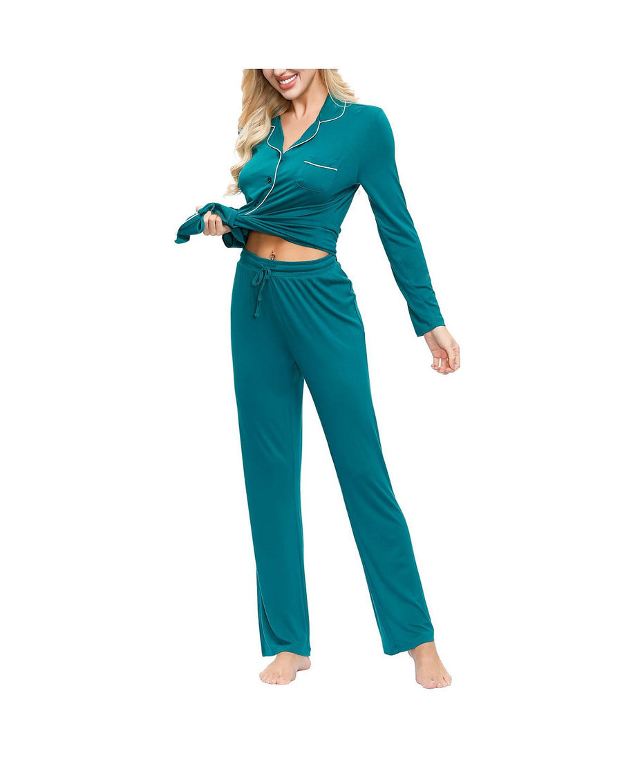 Ink+ivy Ink+ivy Wo Notch Collar Pajama Top And Pant Set Evergreen